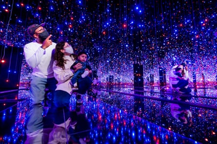 Visitors inside Yayoi Kusama’s show at Tate Modern, London in 2021.