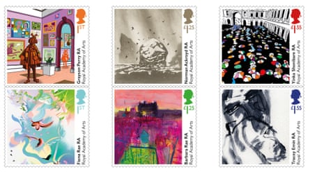 Happy birthday … the six Royal Academy commemorative stamps.
