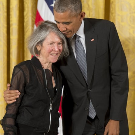 President Barack Obama presents poet Louise Glück with the National Humanities Medal in 2016.