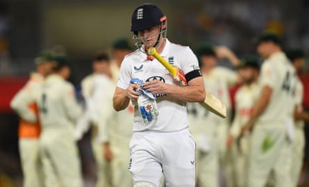 Harry Brook leaves the field after another disappointing dismissal, in the second innings at Brisbane