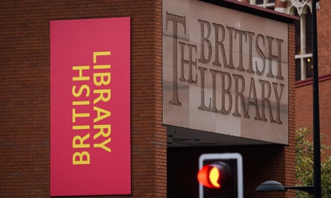 A general view of the exterior signage at the British Library in London.