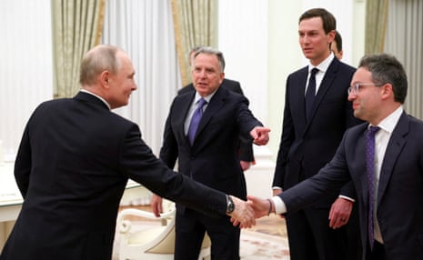 Russia's president Vladimir Putin attends a meeting with US president Donald Trump's special envoy Steve Witkoff, son-in-law Jared Kushner and Josh Gruenbaum, Commissioner of the US Federal Acquisition Service, at the Kremlin in Moscow, Russia.