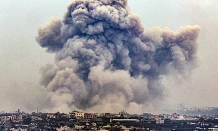Smoke billows over Khan Younis in Gaza.