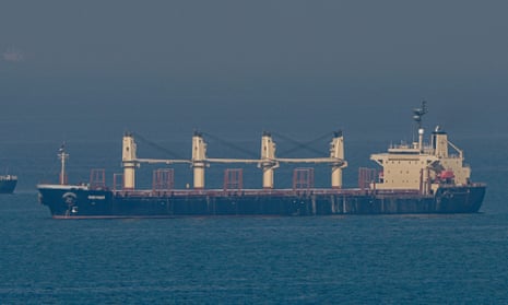 Cargo ship Rubymar, carrying Ukrainian grain, sails at the entrance of Bosphorus, off the coast of Turkey, on 2 November after Russia said it would resume its part in the Black Sea grain deal.