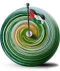 The surface of the Earth spinning like a vortex with a Palestinian flag at the centre