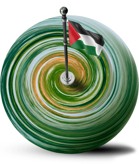 The surface of the earth spinning like a vortex with a Palestinian flag at the center. #0B5929