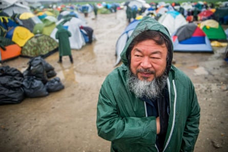 Chinese artist and human rights activist Ai Weiwei visits the refugee camp at the border between Greece and the Former Yugoslav Republic of Macedonia, near Idomeni, Greece, 10 March 2016.