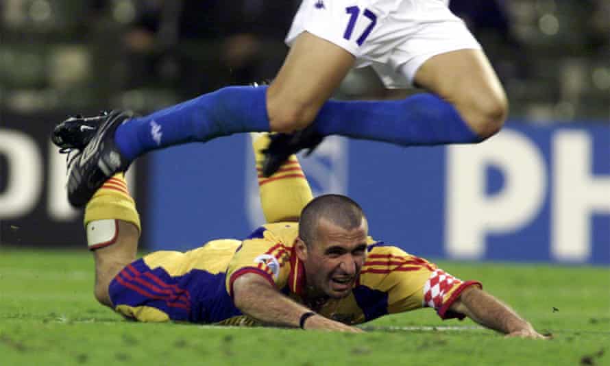 Gheorghe Hagi hits the turf at Euro 2000