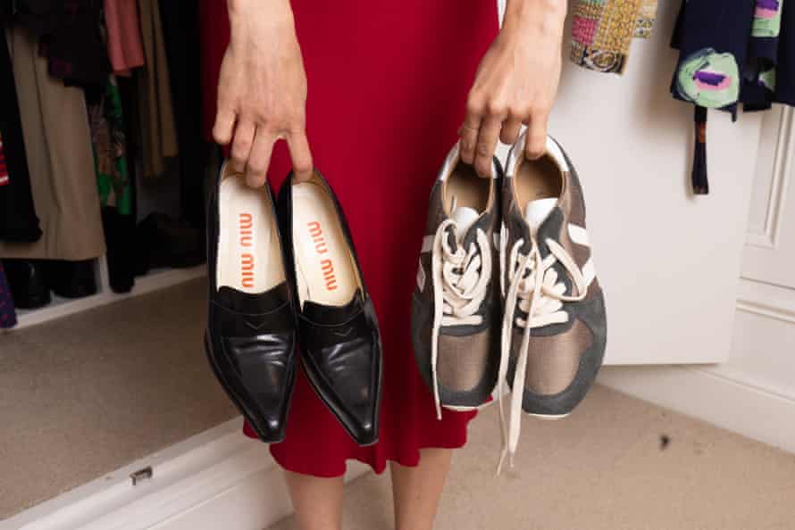 Ferrier with shoes and trainers from her wardrobe.