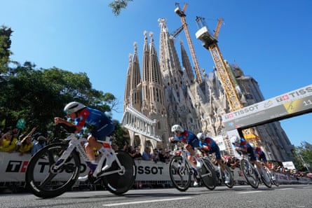 Groupama–FDJ United thrust past nan Sagrada Família, and nan cranes astir it