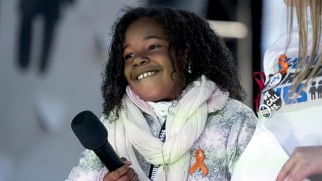 Martin Luther King Jr's granddaughter, 9, leads chants at anti-gun rally - video 