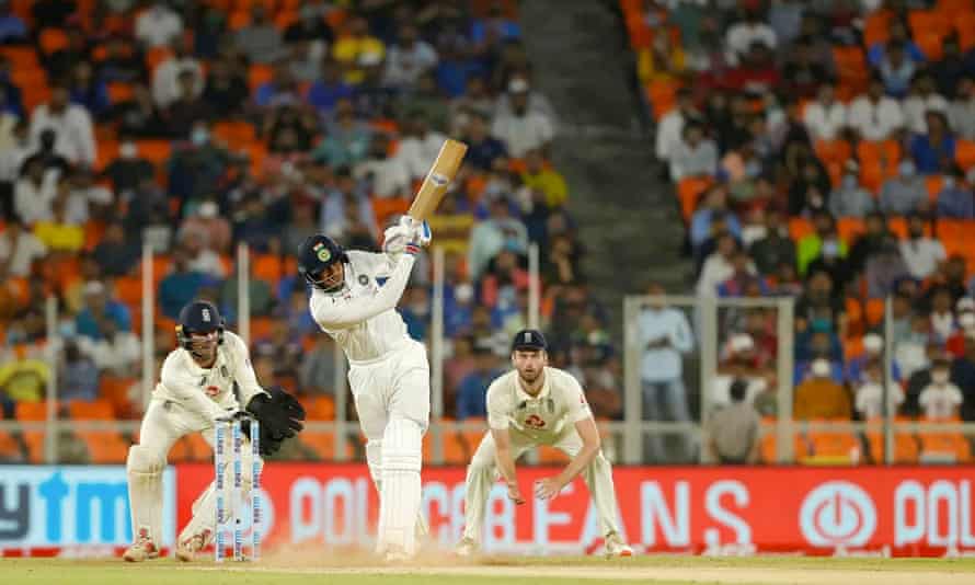 India’s Shubman Gill thwacks a six.