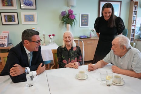 Andy Burnham meeting residents in at the Jewish Care care home this morning.