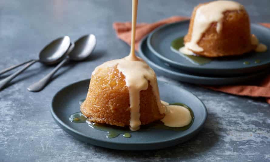 Steamed ginger puddings with vanilla custard.