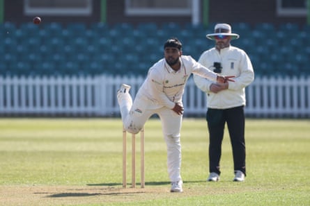 Rehan Ahmed bowls