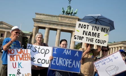 Anti-Brexit protesters in front of the Brandenburg Gate in Berlin.