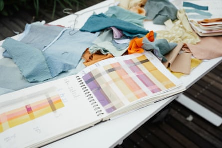 A sketchbook with dyed colour samples inside