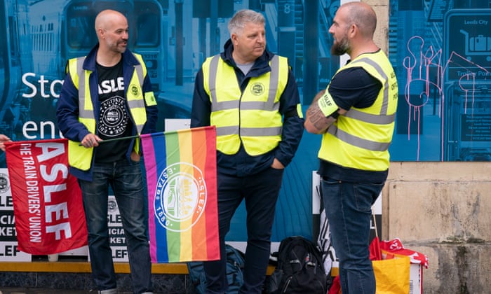 The picket line outside Leeds train station in Leeds as members of the drivers union Aslef at seven train operators walk out for 24 hours over pay.