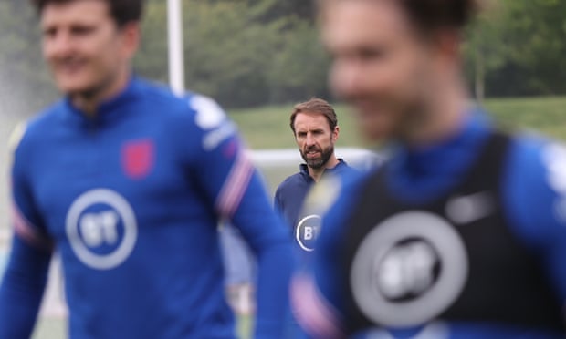 Gareth Southgate looks on during an England training session at St George’s Park in Burton upon Trent