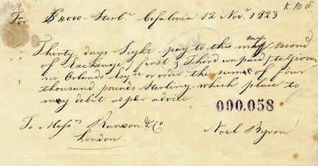 Note of exchange for £4,000 signed by Lord Byron.