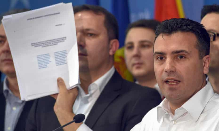 Macedonia’s opposition leader, Zoran Zaev, shows a list of journalists’ names he claims were subjected to wiretapping. He said his party would file criminal charges against Nikola Gruevski, the prime minister, and Gruevski’s cousin and spy chief, Sasho Mijalkov, over the alleged surveillance. 