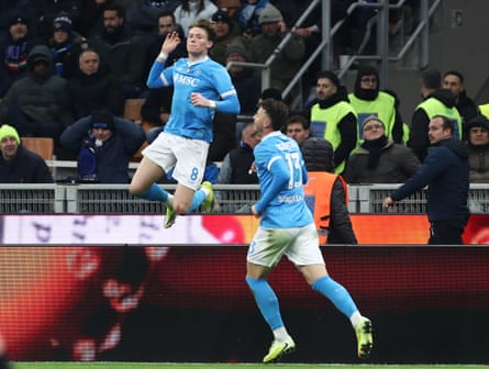 Scott McTominay celebrates for Napoli at Inter