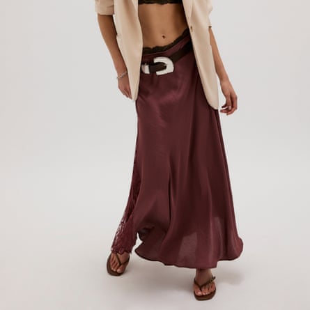 Lace trim satin skirt, Free People.