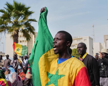 A protester chants anti-gay slogans during a demonstration against homosexuality in Dakar.