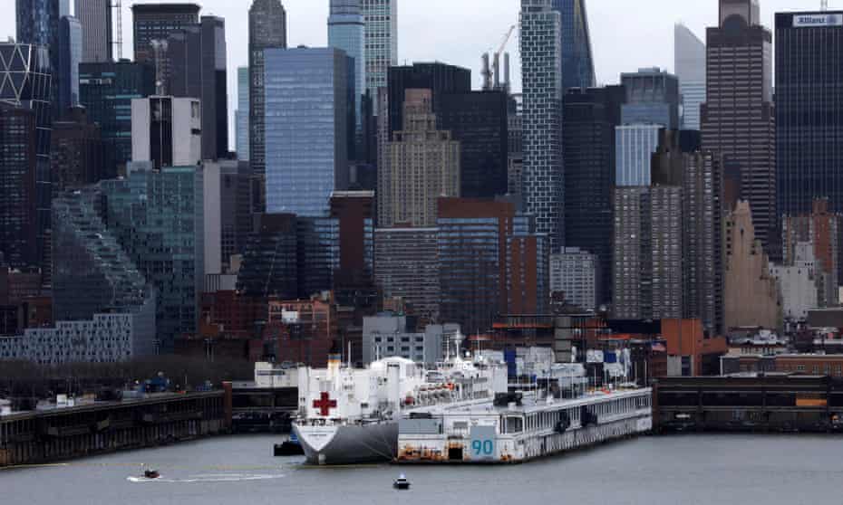 The USNS Comfort is seen docked at Pier 90 in Manhattan.