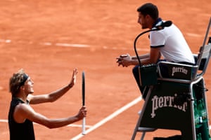 Alexander Zverev remonstrates with the umpire.