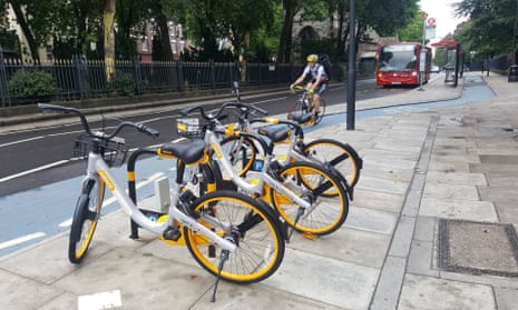 Obikes available for hire in east London.