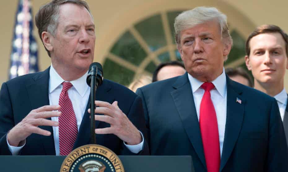 US Trade representative Robert Lighthizer speaks next to Donald Trump from the Rose Garden on 1 October.