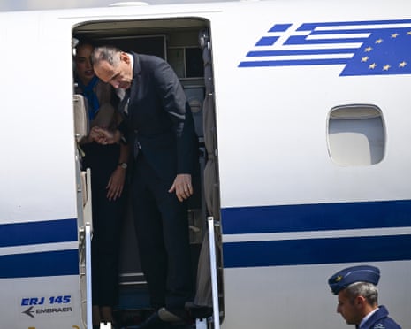 Greek foreign minister Giorgos Gerapetritis arrives at Ankara Airport.