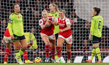 Arsenal's Laura Wienroither (centre right) celebrates after putting the home side ahead.