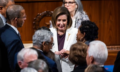 Nancy Pelosi is congratulated by colleagues after her announcement