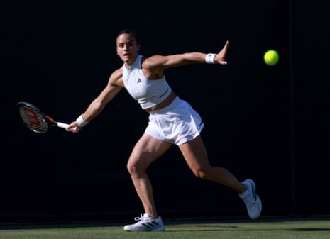 Maria Sakkari eyes a return during her victory over Kamilla Rakhimova.
