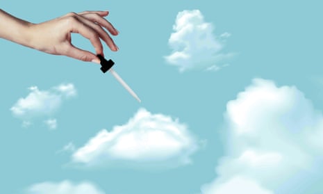 a composite picture of a hand using a pipette to generate a cloud