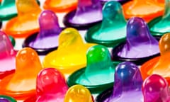 Arrangement of condoms in bright colors