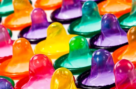 Arrangement of condoms in bright colors