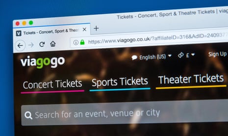 The homepage of the official website for Viagogo