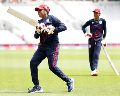 West Indies’ Afy Fletcher warms up at the Oval.