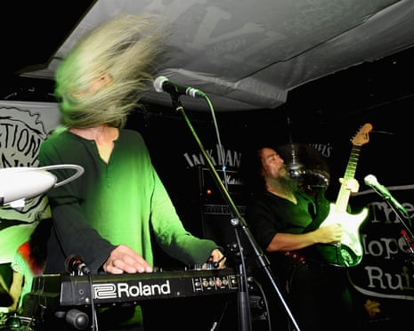 Acid Mothers Temple Perform At The Hope & Ruin, Brighton<br>BRIGHTON, ENGLAND - SEPTEMBER 28: Hiroshi Higashi and Makoto Kawabata of Acid Mothers Temple perform on September 28, 2016 at The Hope & Ruin in Brighton, England. (Photo by Tabatha Fireman/Redferns)