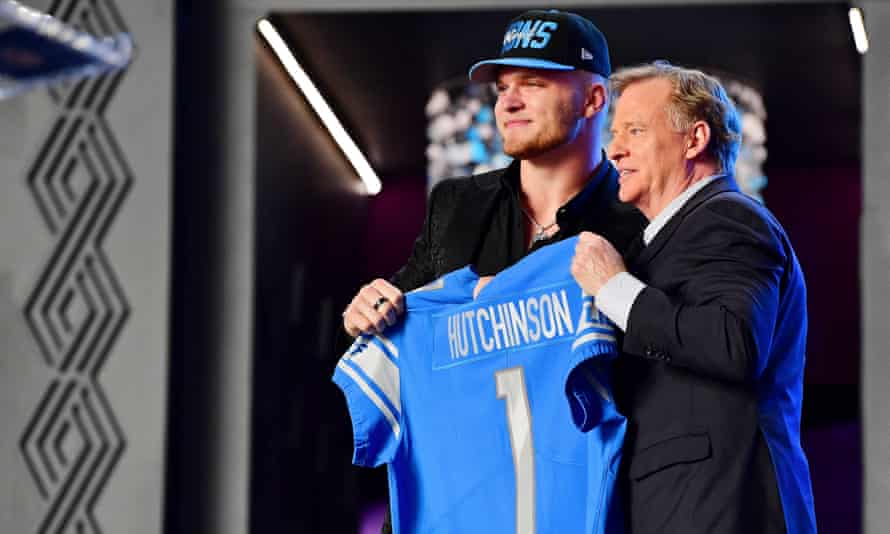 Michigan defensive end Aidan Hutchinson after being selected as the No 2 overall pick