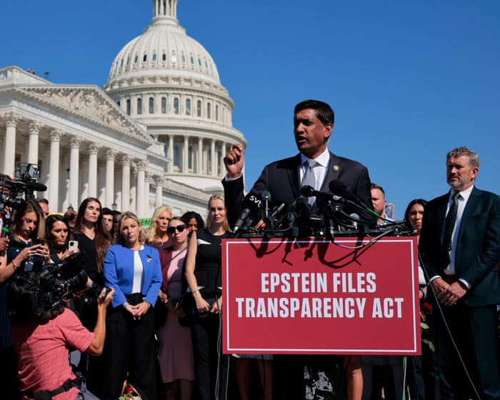 Only two more Republicans needed to force vote on Epstein files release, bill co-sponsor says – live