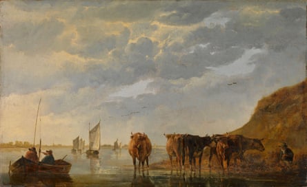A Herdsman with Five Cows by a River by Cuyp Aelbert, 1650-55