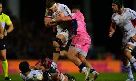 Jack Willis tackled by Dan Frost