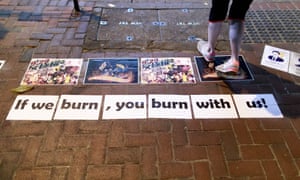 Protest signs on the ground in Hong Kong.
