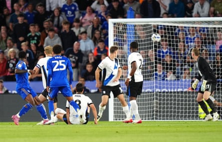 Leicester City’s Issahaku Fatawu (left) scores their side’s first goal