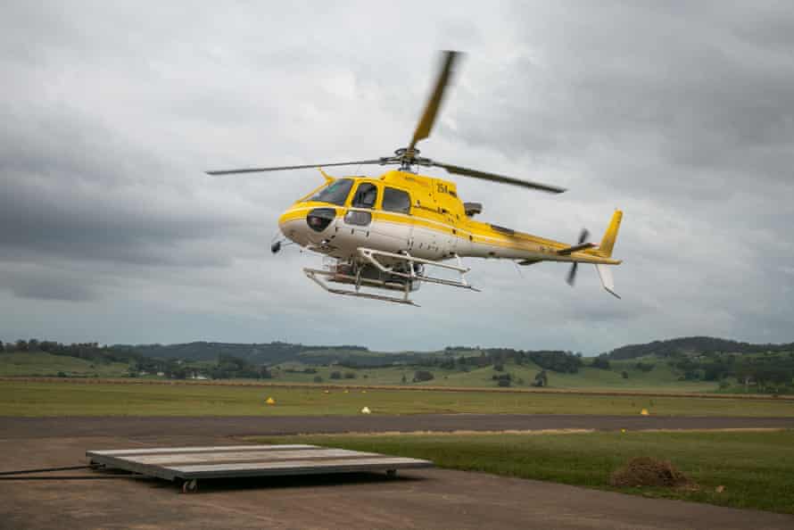 A helicopter which is getting ready to assess the damage caused by the NSW floods in the Lismore region, Northern NSW, Australia.