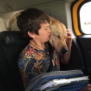 Canyon Mansfield with his dog Kasey.